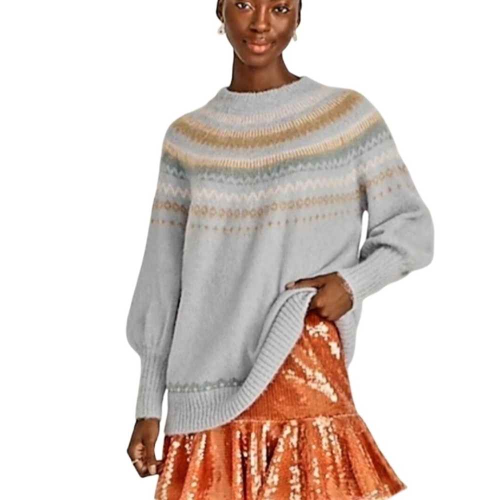J. Crew Fair Isle Yolk Puff Sleeve Sweater Alpaca Wool Size XXS